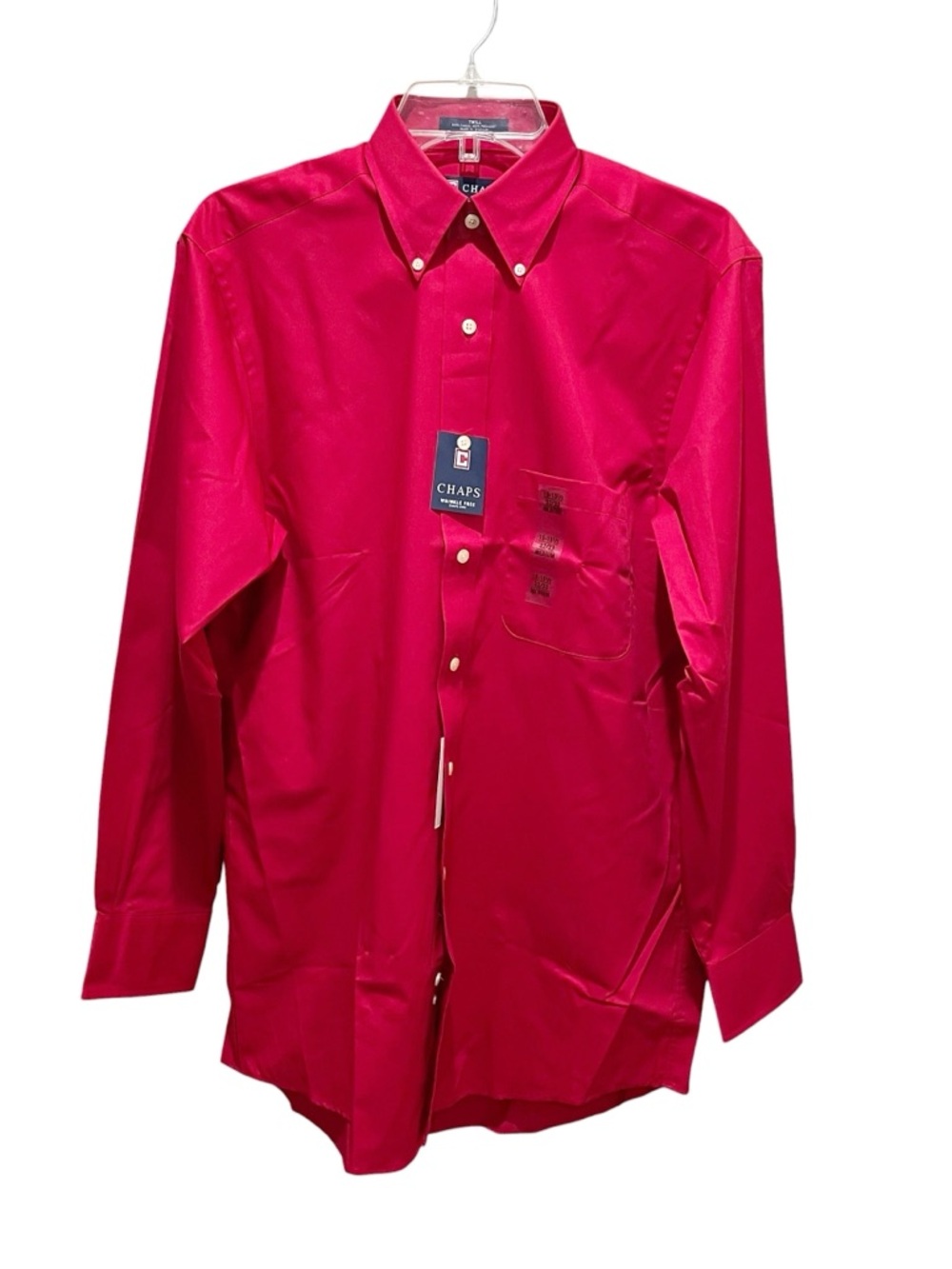 Chaps Button Down Dress Shirt Crimson Red Men Size Medium 15 15.5 Wrinkle Free